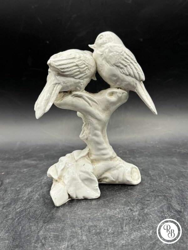 Rare petite statuette duo d'oiseaux en porcelaine - Début 20ème - Mésanges - Pinsons - Moineaux - Capodimonte - Made in Italie - Estampillée - Collection - Décoration – Image 4