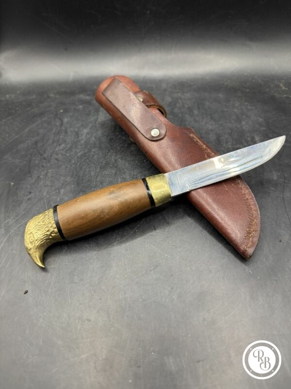 Rare ancien Couteau Scandinave à tête d'Aigle en laiton avec son Étui en cuir - Manche en bois - Collection – Image 4