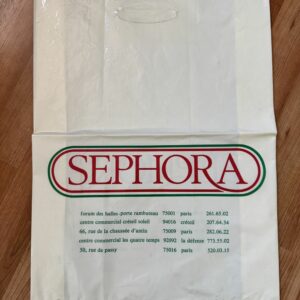 Rare ancien sac en plastique des années 80' - Sephora - Parfum - blanc logo rouge et vert - Vintage - Collection - Décoration