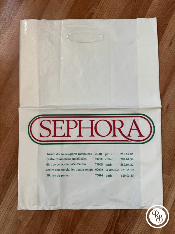 Rare ancien sac en plastique des années 80' - Sephora - Parfum - blanc logo rouge et vert - Vintage - Collection - Décoration