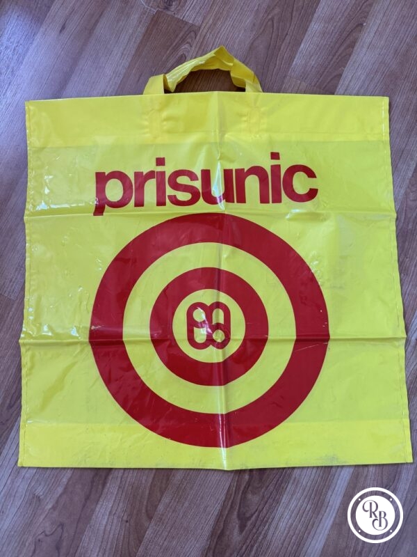 Rare ancien sac en plastique des années 80' - Prisunic - Jaune logo rouge - Vintage - Collection - Décoration