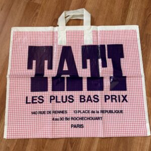 Rare ancien sac en plastique des années 80' - Tati - Paris - Rose logo bleu - Vintage - Collection - Décoration