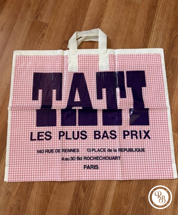 Rare ancien sac en plastique des années 80' - Tati - Paris - Rose logo bleu - Vintage - Collection - Décoration