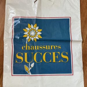 Rare deux anciens sacs en plastique des années 80' - Chaussures Succès - Bleu et jaune - Vintage - Collection - Décoration