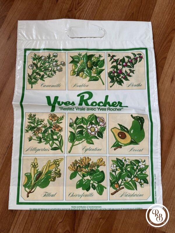 Rare lot (4) d'anciens sacs en plastique des années 80' - Yves Rocher - Plantes - Magnolia - blanc logo rouge et vert - Vintage - Collection - Décoration