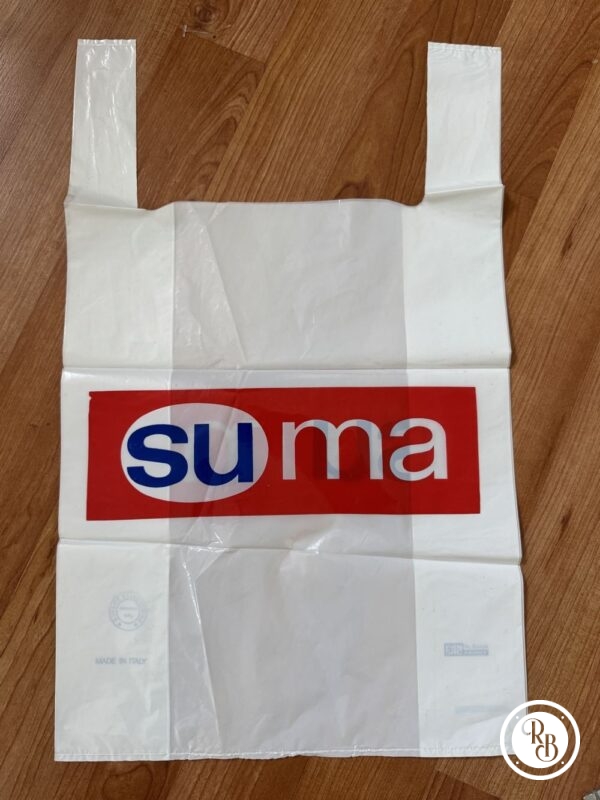 Rare ancien sac en plastique des années 80' - Suma - Rouge et bleu - Vintage - Collection - Décoration