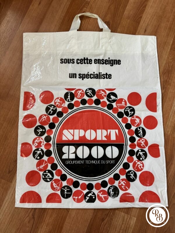 Rare ancien sac en plastique des années 80' - Sport 2000 - blanc logo rouge et noir - Vintage - Collection - Décoration