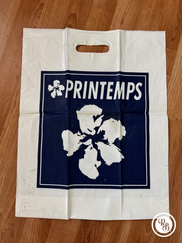 Rare ancien sac en plastique des années 80' - Printemps - Blanc et bleu - Vintage - Collection - Décoration