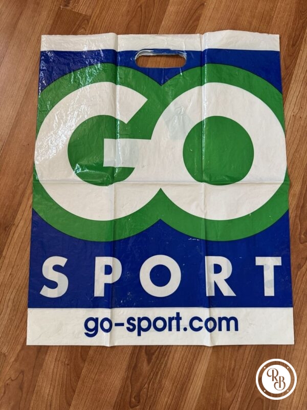Rare ancien sac en plastique des années 80' - Go Sport - Blanc, vert et bleu - Vintage - Collection - Décoration