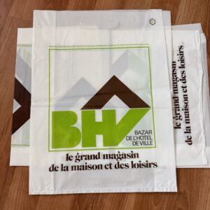 Rare ancien sac en plastique des années 80' - Bhv - Paris - Blanc logo vert et marron - Vintage - Collection - Décoration