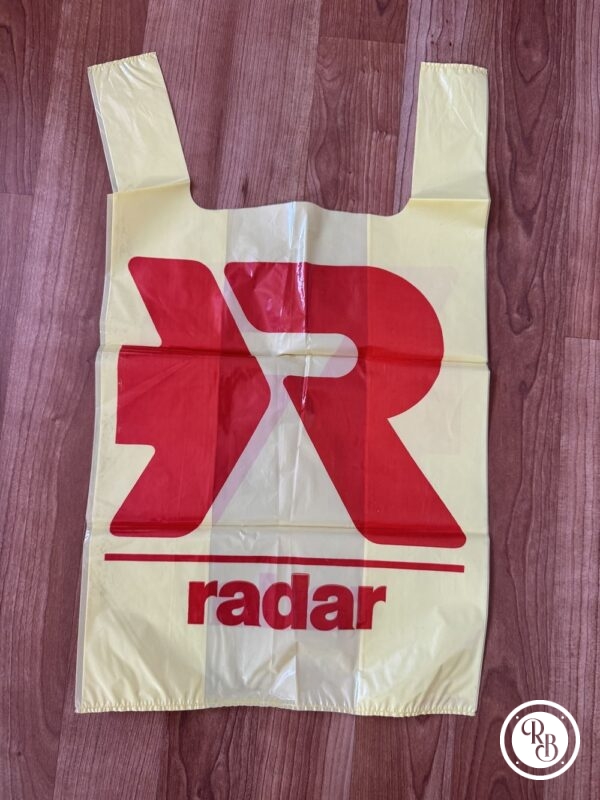 Rare ancien sac en plastique des années 80' - Radar - Jaune et rouge - Vintage - Collection - Décoration