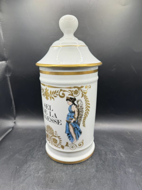 Ancien grand pot à Pharmacie - pot d'Apothicaire - Sel de La Sagesse - En Porcelaine de Limoges - Au Pot Galien - Collection – Image 2