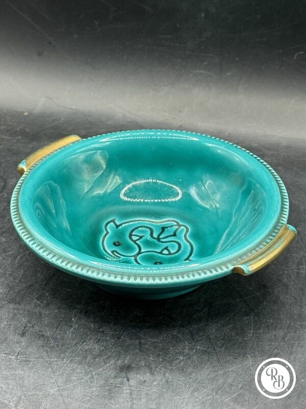 Petit Bol/Vide poche/Cendrier Verceram de couleur vert et or et des années 1950 - Décor Dauphins - Collection - Décoration - Céramique – Image 4