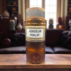 Rare et Ancien grand pot/flacon à Pharmacie - Pot d'Apothicaire en verre ambré du XIXème siecle - Hordeum Perlat - Collection - Décoration