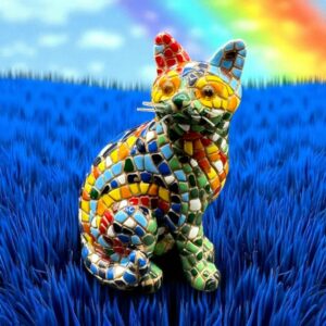 Rare Figurine/statuette chat - Mosaïque - Peinte à la main - Décoration - Collection