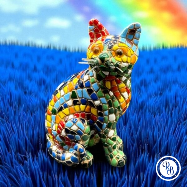 Rare Figurine/statuette chat - Mosaïque - Peinte à la main - Décoration - Collection