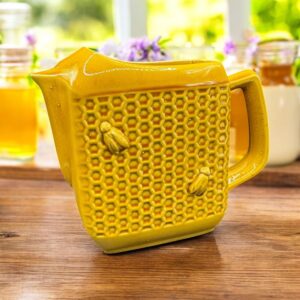 Magnifique Carafe/Pichet ancien signée Faïencerie de Saint Clément - Jaune décor Abeilles et alvéoles - Collection - Décoration - bar bistrot - Vintage french antique
