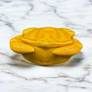 Ancienne Boite bijou /Petite bonbonnière en forme de Crabe - Céramique jaune - Objet de curiosité - Vintage - Bord de Mer - Déco - Collection