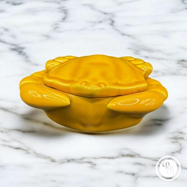 Ancienne Boite bijou /Petite bonbonnière en forme de Crabe - Céramique jaune - Objet de curiosité - Vintage - Bord de Mer - Déco - Collection