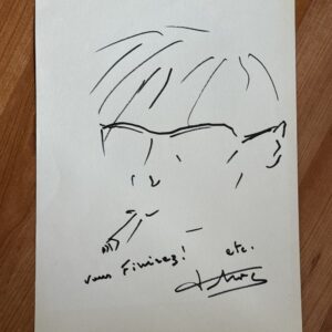 Dédicace - Autographe - Introuvable autoportrait dessiné et signé de la main du grand Jacques Dutronc - Grand format 22x29 - Collection