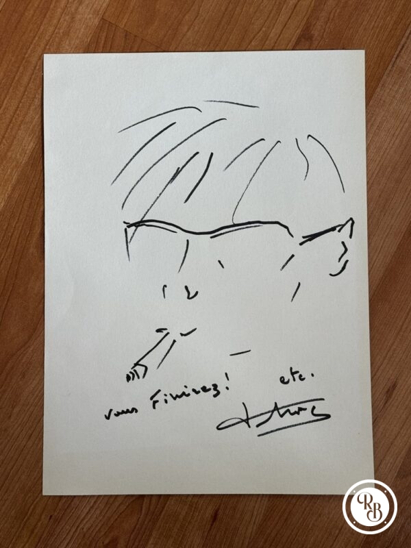 Dédicace - Autographe - Introuvable autoportrait dessiné et signé de la main du grand Jacques Dutronc - Grand format 22x29 - Collection