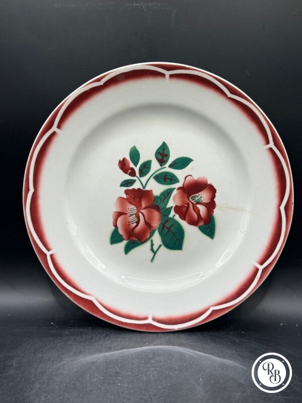 Assiette Digoin Sarreguemines - Des années 1930/40 - Décor floral bordeaux et vert - Modèle Eden - Collection - Décoration - Arts de la table – Image 2