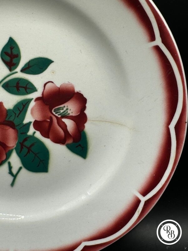Assiette Digoin Sarreguemines - Des années 1930/40 - Décor floral bordeaux et vert - Modèle Eden - Collection - Décoration - Arts de la table – Image 3