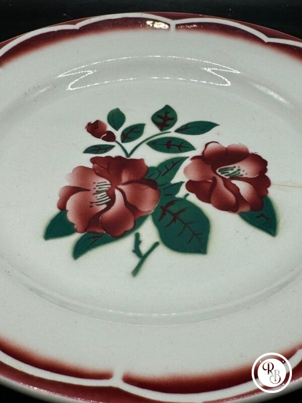 Assiette Digoin Sarreguemines - Des années 1930/40 - Décor floral bordeaux et vert - Modèle Eden - Collection - Décoration - Arts de la table – Image 4