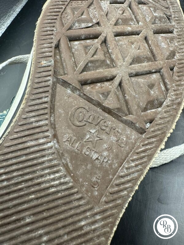 Ancienne paire de Converses - Made in Usa - Des années 1980 - Vert Canvas- Collection - Vintage - Taille 5-37 – Image 9