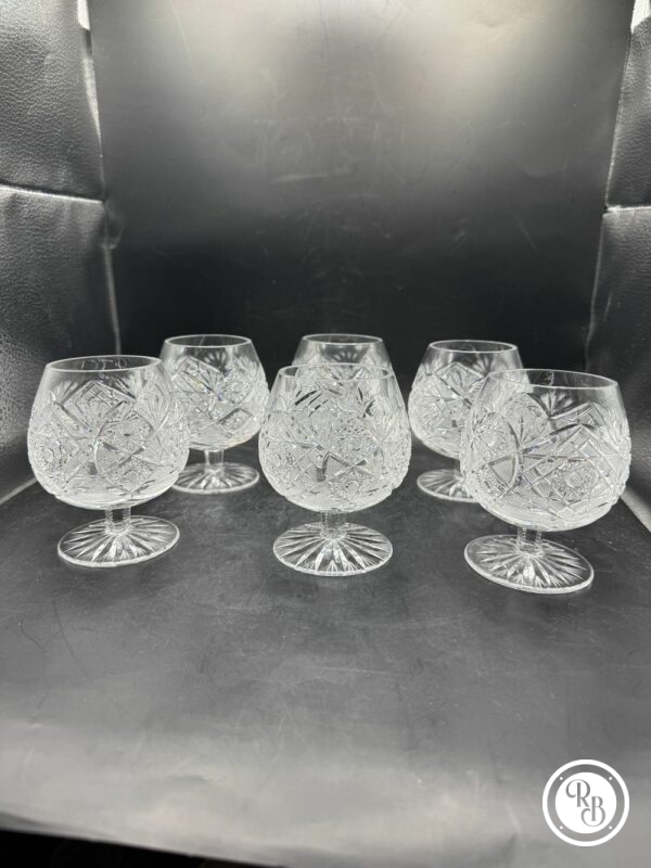 Ensemble de 6 beaux verres en cristal - A Cognac ou à Brandy - Décor aux motifs travaillés - Vintage des années 70/80 - Collection - Décoration – Image 2