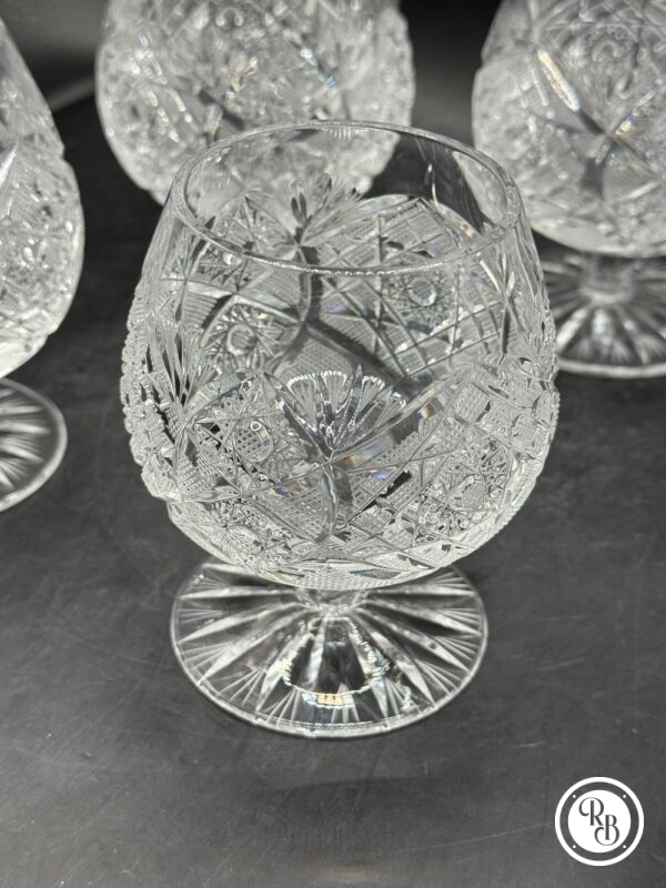 Ensemble de 6 beaux verres en cristal - A Cognac ou à Brandy - Décor aux motifs travaillés - Vintage des années 70/80 - Collection - Décoration – Image 3