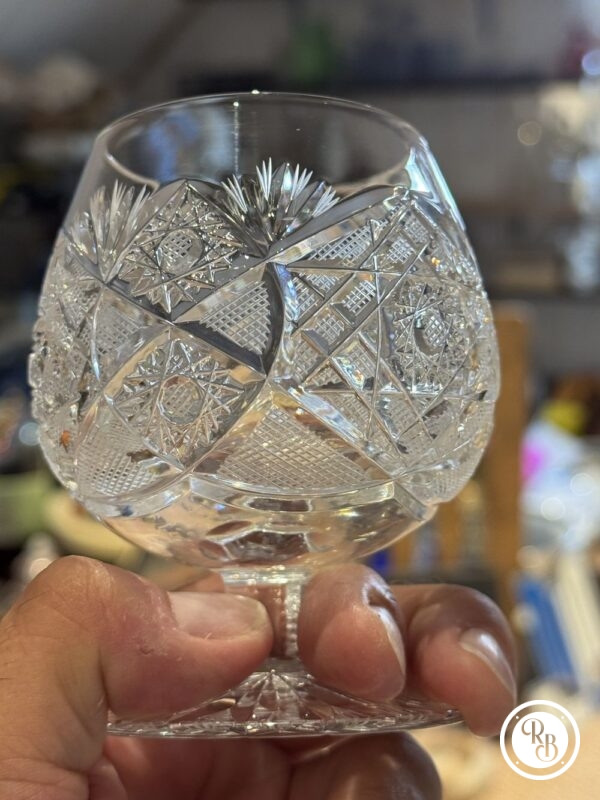 Ensemble de 6 beaux verres en cristal - A Cognac ou à Brandy - Décor aux motifs travaillés - Vintage des années 70/80 - Collection - Décoration – Image 5