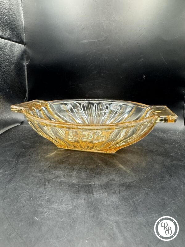 Ancien plat vintage en verre moulé irisé jaune, doré, un peu... cuivré - Collection - Décoration - Arts de la table – Image 3