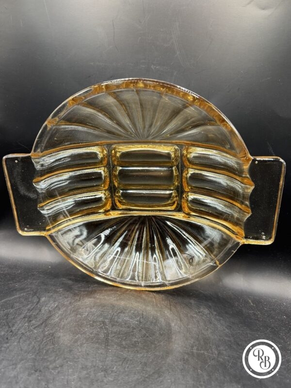 Ancien plat vintage en verre moulé irisé jaune, doré, un peu... cuivré - Collection - Décoration - Arts de la table – Image 4