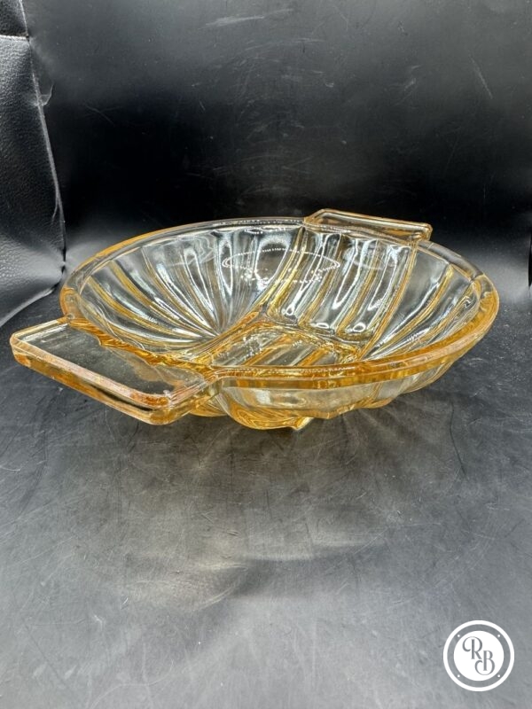 Ancien plat vintage en verre moulé irisé jaune, doré, un peu... cuivré - Collection - Décoration - Arts de la table – Image 6