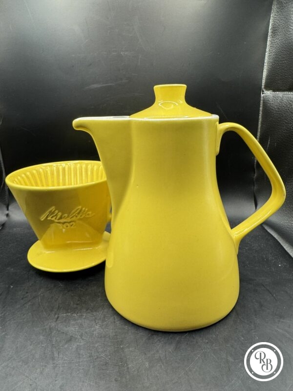 Ancienne Cafetière à filtre Melitta 102 en faïence jaune - Estampillée - Collection - Décoration - Vintage - Vers 1960 – Image 3