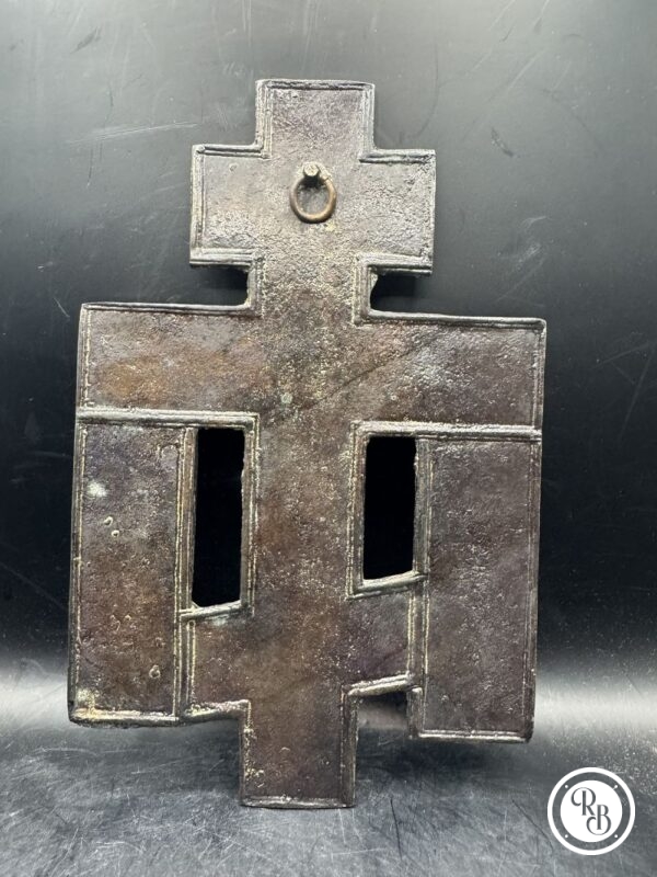 Ancienne rare Antique croix ou crucifix chrétien orthodoxe russe en bronze doré et ornementé - Russie ou Ukraine - Circa 1890/1900 - Décoration - Collection – Image 6