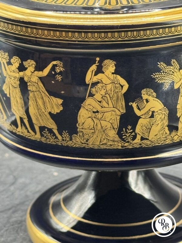 Magnifique pot/boite et son couvercle - En céramique noire - Spyropoulos - Dorure à l'or 24 carats - Fabriqué à la main en Grèce vers 1960 - Collection - Décoration - Vintage – Image 3