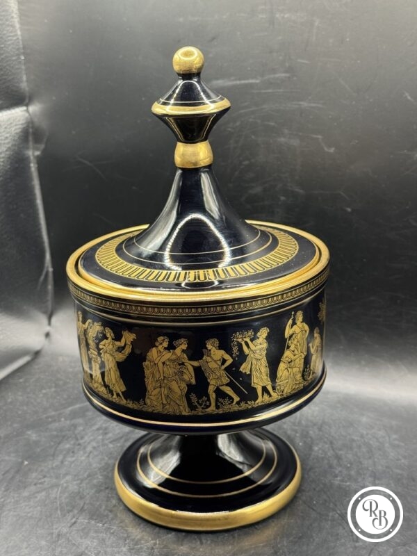 Magnifique pot/boite et son couvercle - En céramique noire - Spyropoulos - Dorure à l'or 24 carats - Fabriqué à la main en Grèce vers 1960 - Collection - Décoration - Vintage – Image 5