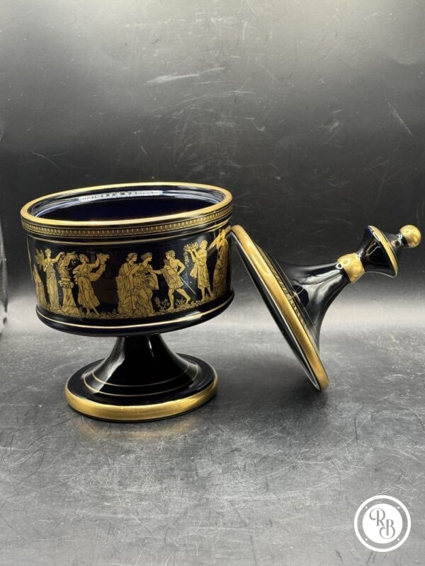 Magnifique pot/boite et son couvercle - En céramique noire - Spyropoulos - Dorure à l'or 24 carats - Fabriqué à la main en Grèce vers 1960 - Collection - Décoration - Vintage – Image 6
