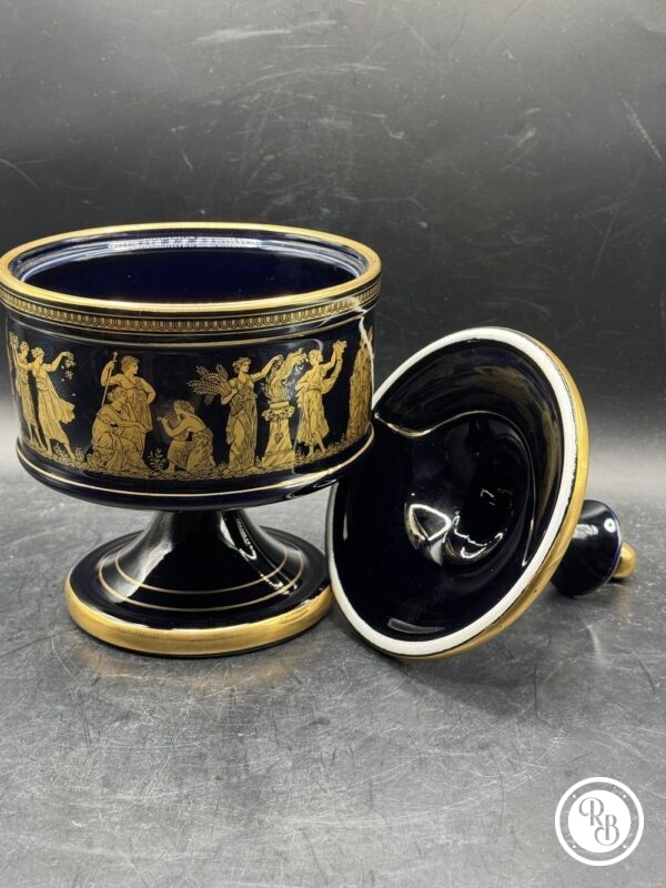 Magnifique pot/boite et son couvercle - En céramique noire - Spyropoulos - Dorure à l'or 24 carats - Fabriqué à la main en Grèce vers 1960 - Collection - Décoration - Vintage – Image 7