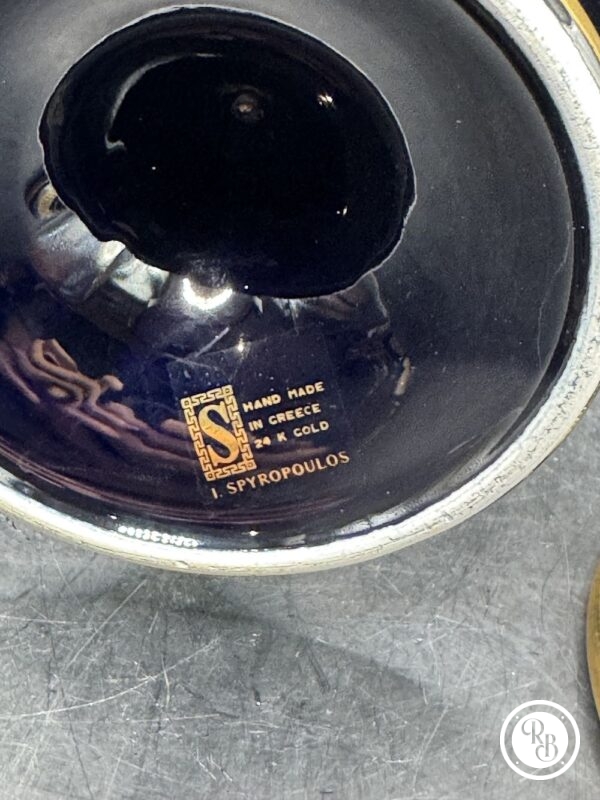 Magnifique pot/boite et son couvercle - En céramique noire - Spyropoulos - Dorure à l'or 24 carats - Fabriqué à la main en Grèce vers 1960 - Collection - Décoration - Vintage – Image 8