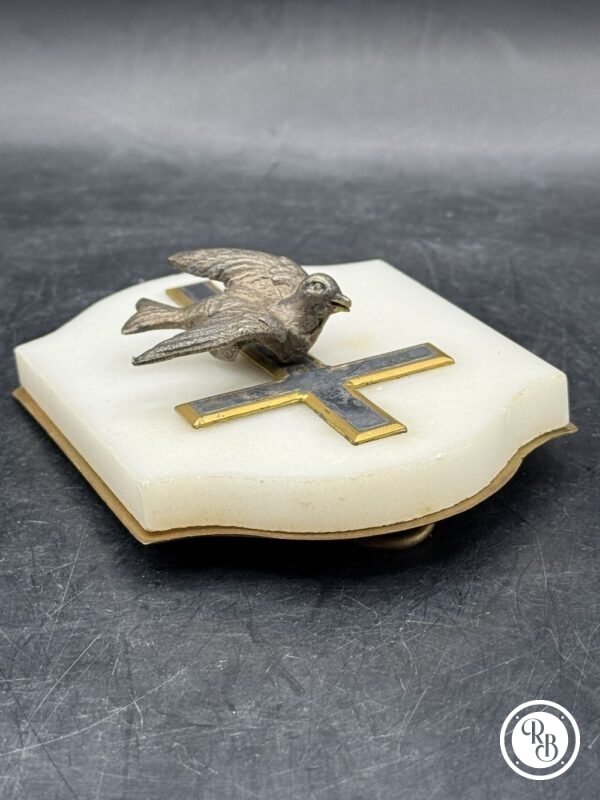 Ancien porte rameau en Bronze et Marbre avec son oiseau (colombe) et sa croix incrustée - Vers 1920 - Collection - Décoration - Jésus Christ – Image 7