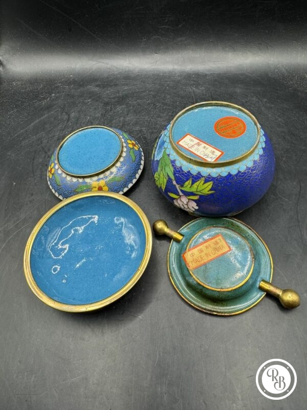 Lot/Ensemble de quatre objets chinois anciens en émail cloisonné - Pièces de vitrines - Cabinet de curiosité - Collection - Décoration – Image 6