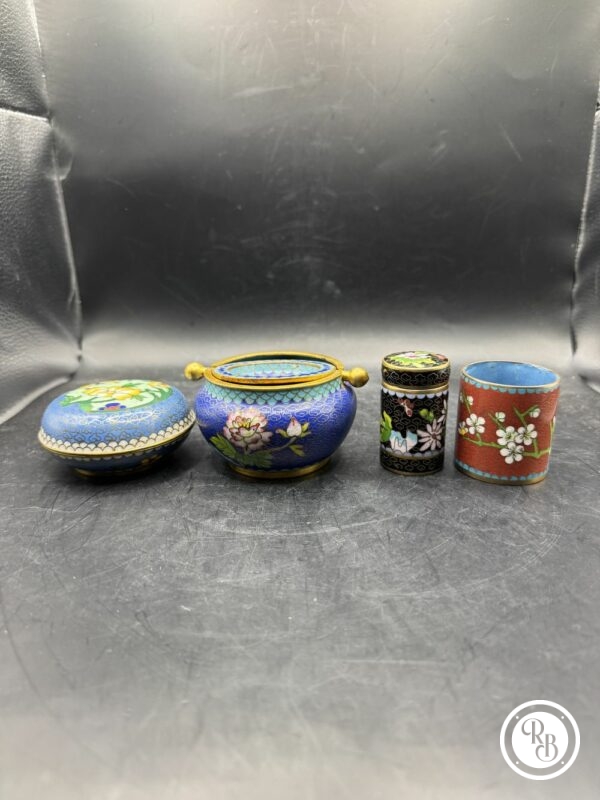 Lot/Ensemble de quatre objets chinois anciens en émail cloisonné - Pièces de vitrines - Cabinet de curiosité - Collection - Décoration – Image 7