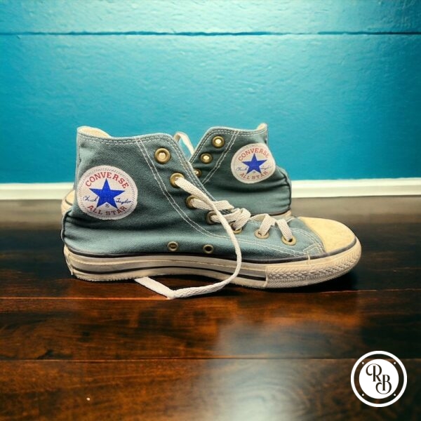Ancienne paire de Converses - Made in Usa - Des années 1980 - Vert Canvas- Collection - Vintage - Taille 5-37