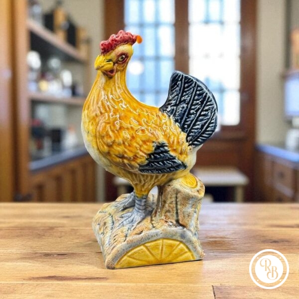 Charmant Coq/Poule en céramique peinte à la main des années 1950 - Collection - Décoration