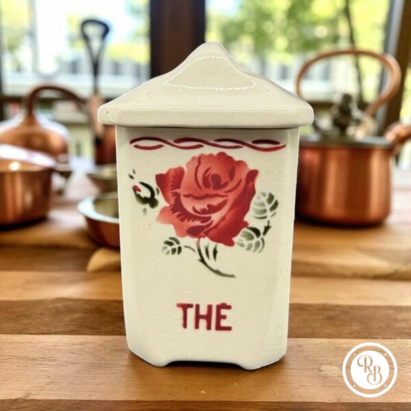 Ancien pot à épice et son couvercle - Thé de faïencerie Badonviller - Décor floral - Modèle « Roses » - Collection - Décoration - Arts de la table
