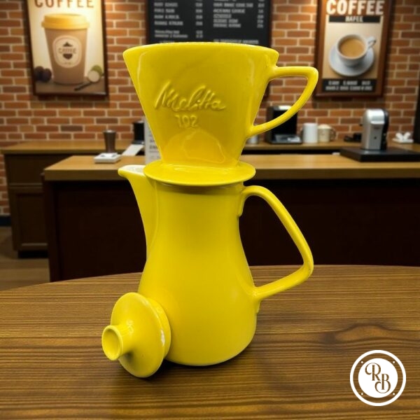 Ancienne Cafetière à filtre Melitta 102 en faïence jaune - Estampillée - Collection - Décoration - Vintage - Vers 1960