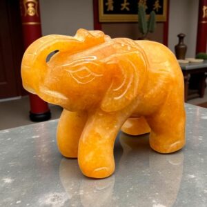 Ancienne miniature d'Eléphant en pierre dure (orange naturel) réalisée et sculptée à la main - Asie - Datant des années 80 - Collection - Décoration - Vintage